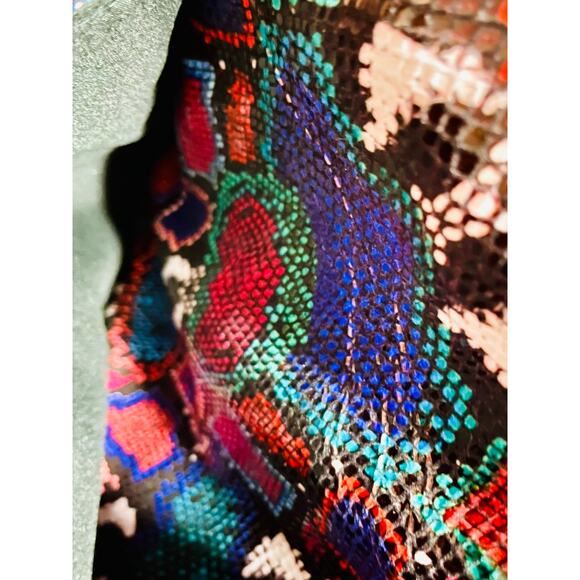 Snakeskin Shoulder Bag Bright Multi Colors 11” x 11” x 3” Adjust Shoulder Strap - Picture 3 of 5